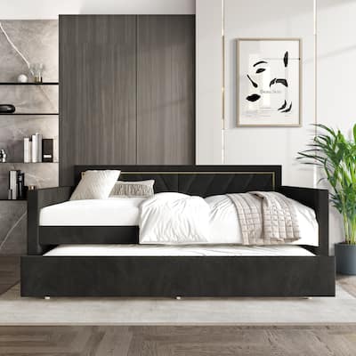 CraftPorch Glam Velvet Upholstered Twin Size Daybed with Trundle