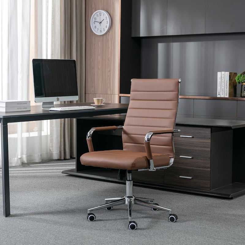 Home Office Chair Ribbed, Modern Leather Conference Waiting Room Chairs,Ergonomic Office Desk