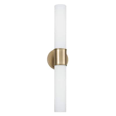 25.25"W x 5"H 2-Light Dual Sconce in Matte Brass with Soft White Glass - 5"W x 25.25"H x 4.5"E