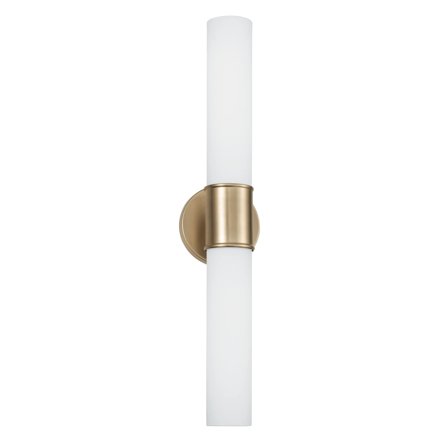 25.25"W x 5"H 2-Light Dual Sconce in Matte Brass with Soft White Glass - 5"W x 25.25"H x 4.5"E