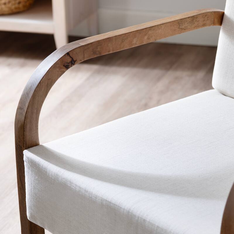 Tan Upholstered Accent Arm Chair with Brown Solid Wood Frame