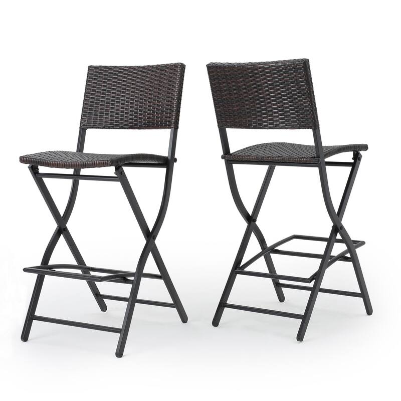 Outdoor Wicker Barstools Set of 2 Patio Bar Stool Foldable Chair