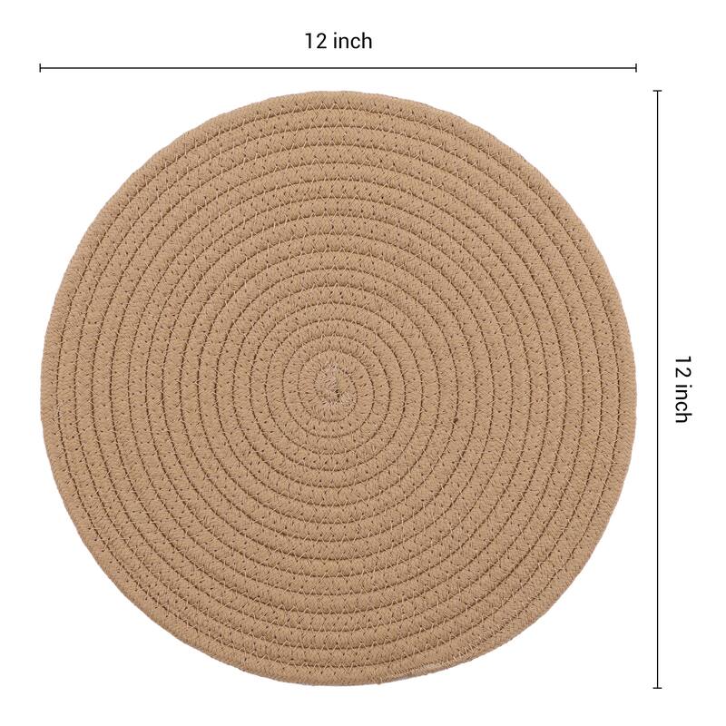 Farmhouse Placemats 4Pcs Cotton Rope Round Placemats for Dining Table - 12*12in - Brown