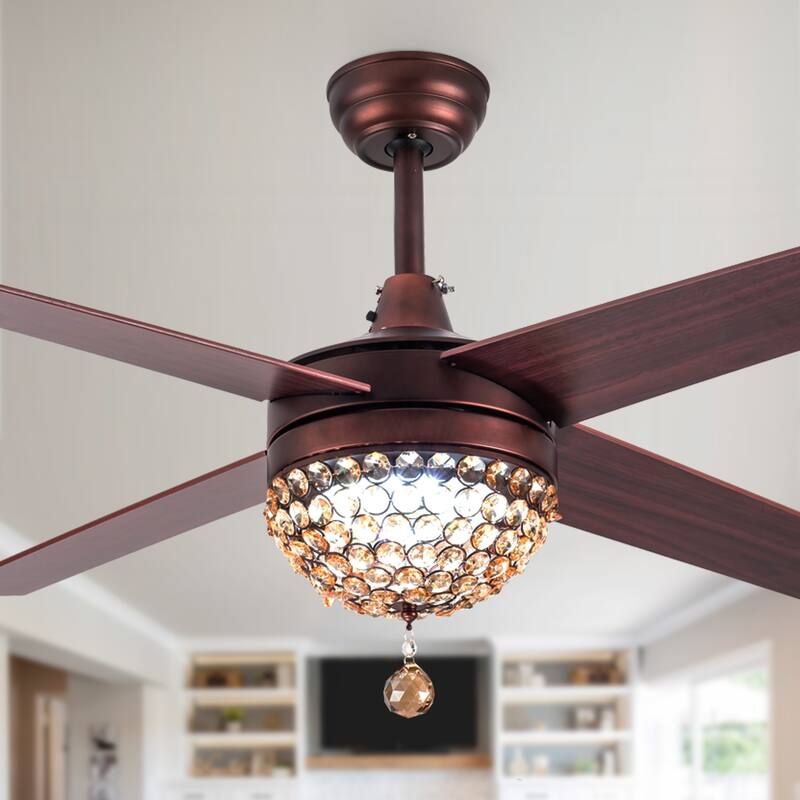 Bella Depot 52" Modern Crystal Ceiling Fan with LED Light, Reversible Ceiling Fan with Remote Control
