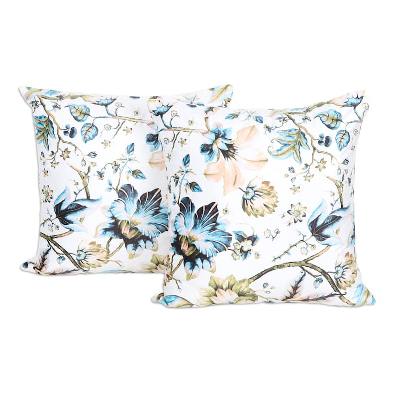 Novica Handmade Delhi Blossoms Printed Cushion Covers (Pair)