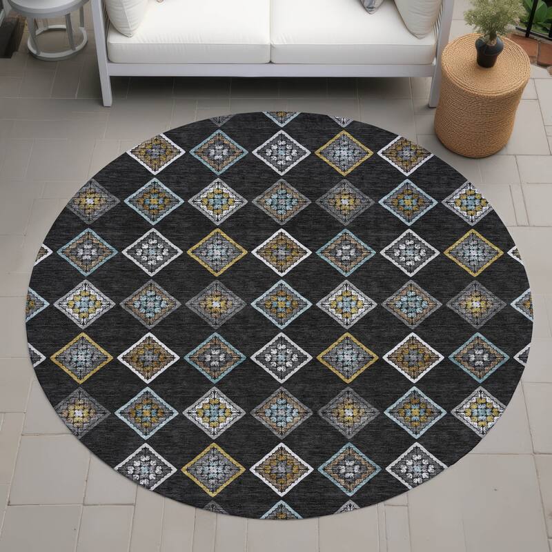 Machine Washable Indoor/ Outdoor Global Flagler Chantille Rug - Black - 8' x 8'