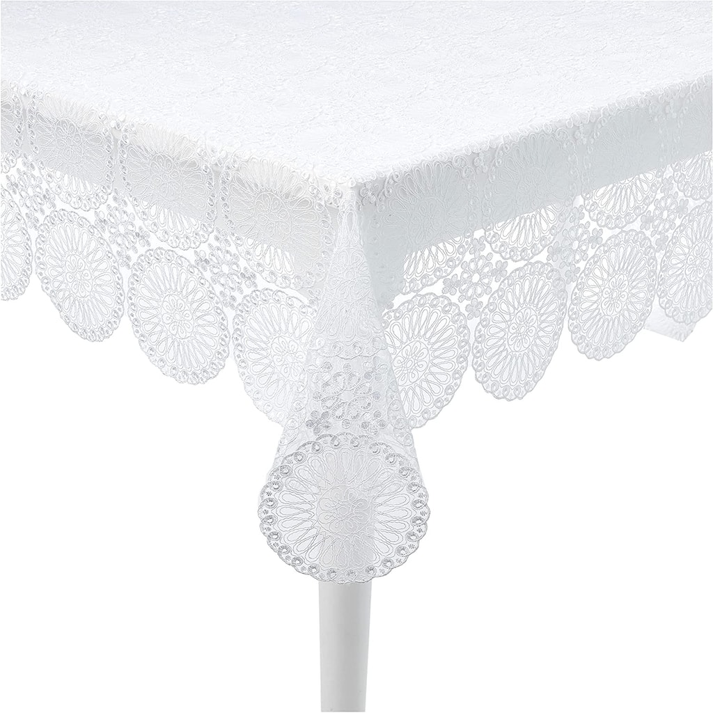 Violet Linen Concord Vintage Floral Lace Circles Pattern, Polyester Embroidered Lace, Tablecloth