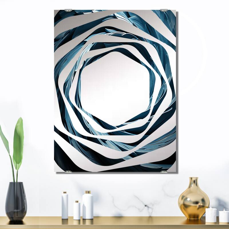 Designart "Spiraling Blue Abstract Vortex I" Abstract Spirals Mirror Blue - Modern Wall Mirror Decor For Hallway - 32 in. wide x 24 in. high