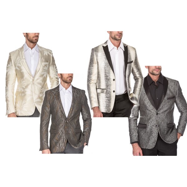 Porto Filo Men's Dress Suit Jacket Floral Luxury Jacquard Blazer. Opens flyout.