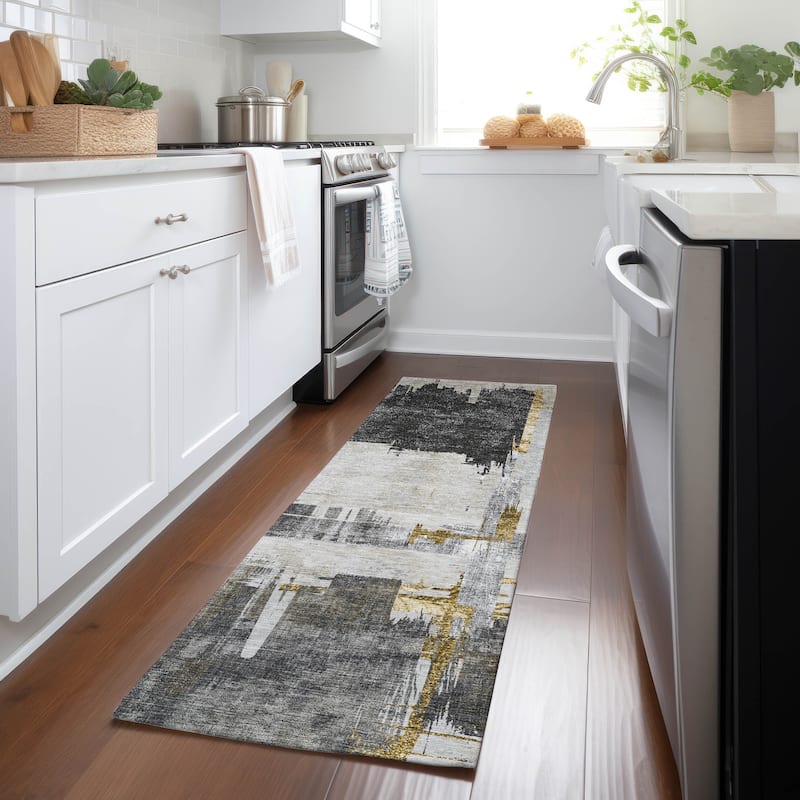 Machine Washable Indoor/ Outdoor Chantille Abstract Modern Rug - Gray - 2'3" x 7'6"