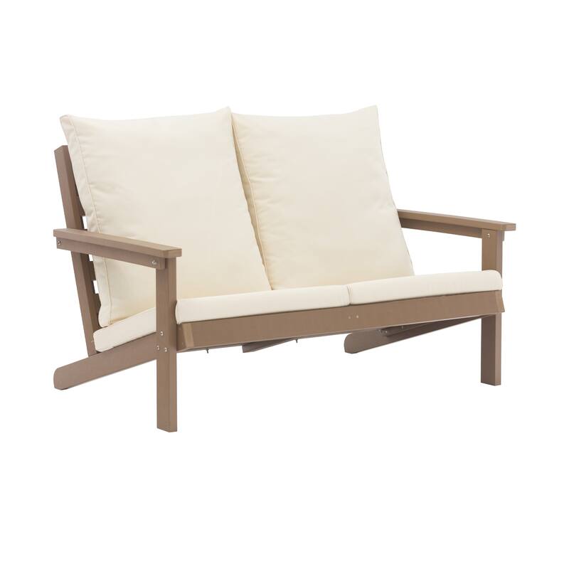 Outdoor Patio Loveseat Sofa, Teak Wood+Plastic Conversation Set