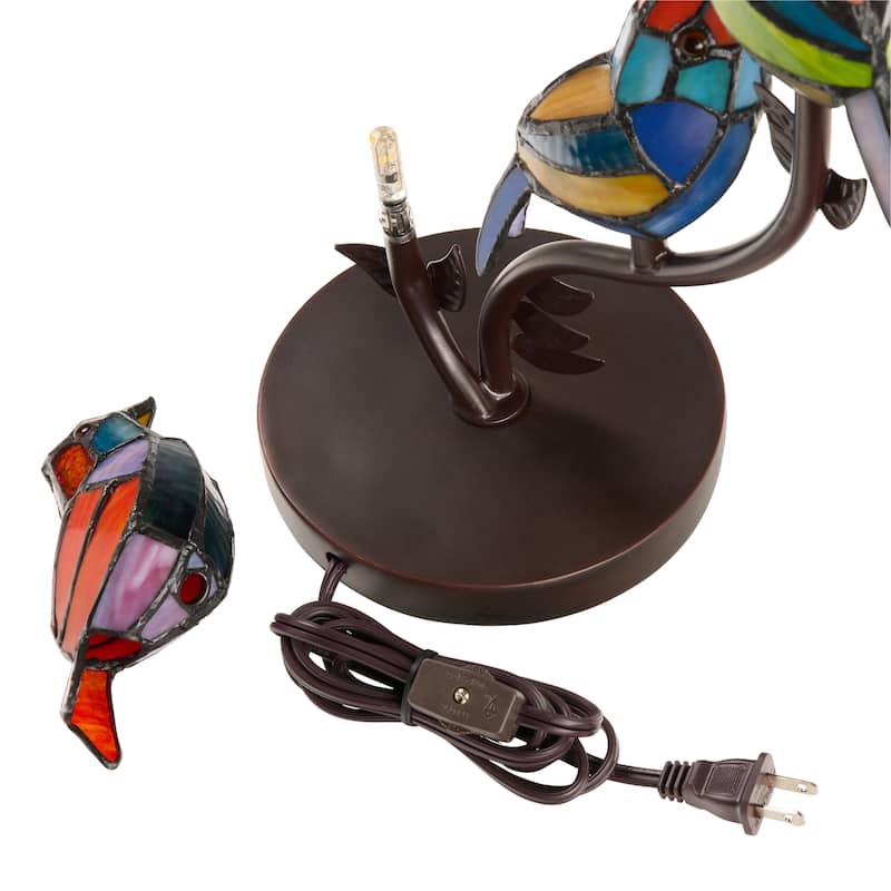 Sora River of Goods Bronze Polyresin and Stained Glass Novelty Bird Shade 15-Inch Table Lamp - 11.5" x 6.5" x15"