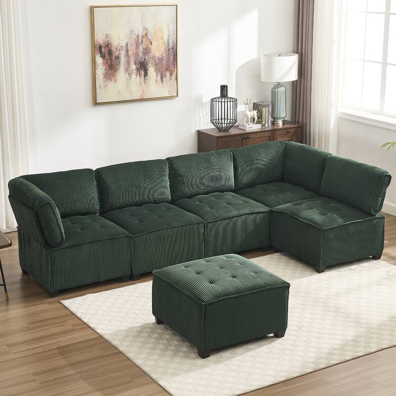 121.26" Corduroy Modular Sectional Sofa 6- Seat U Shaped Couch with Reversible Chaise and Ottoman