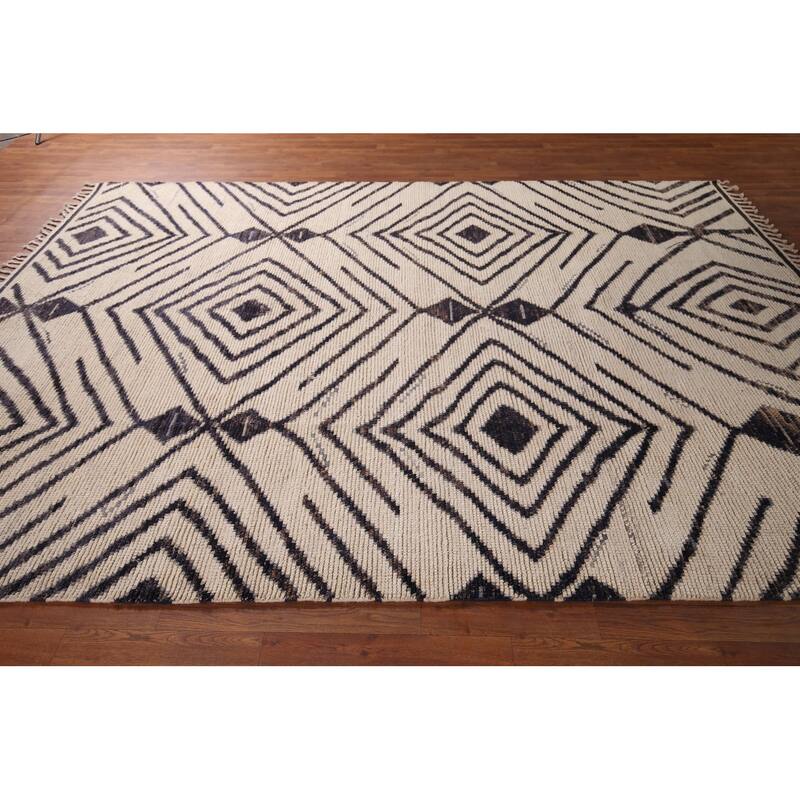 Geometric Moroccan / Modern Area Rug Handmade Wool Carpet - 7'10"x 10'9"