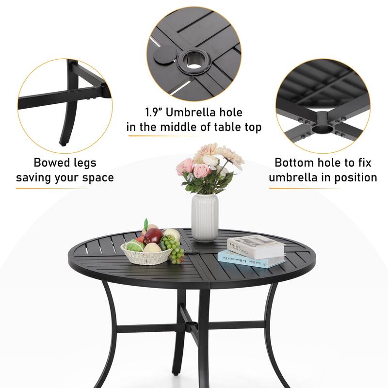 MAISON ARTS 5-Piece Outdoor 37.8"/42" Round Metal Patio Dining Set