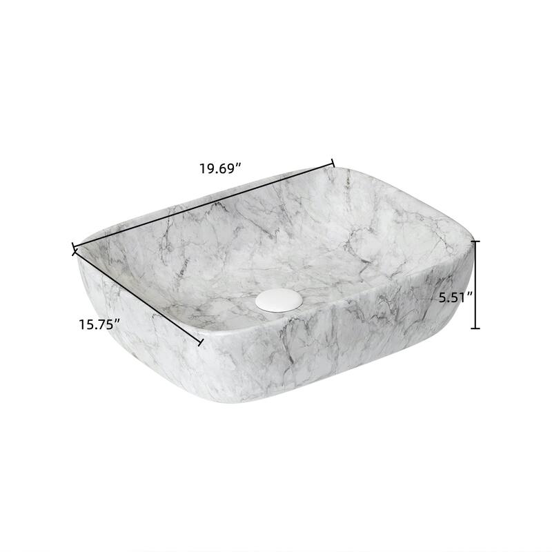 19" Bathroom Ceramic Sink without Cabinet, Volakas White Marble