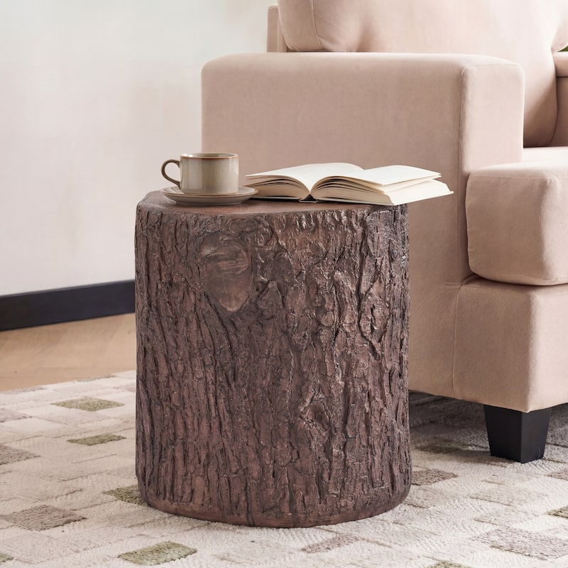 Christopher Knight Home - Reed 16.93"H Outdoor Rustic Faux Wood Tree-Stump MGO Side Table, Fully Assembled - 15.28