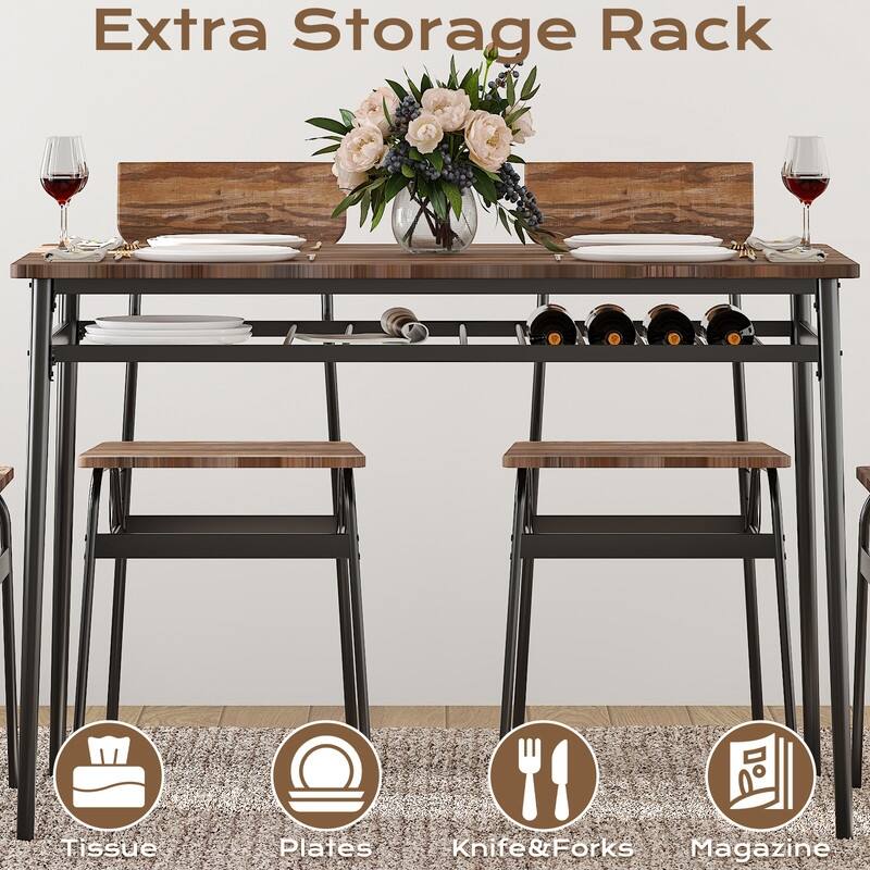 7-Piece Dining Table Set for 6, 43.3'' Kitchen Table and Wood Chairs with Storage and Backrest