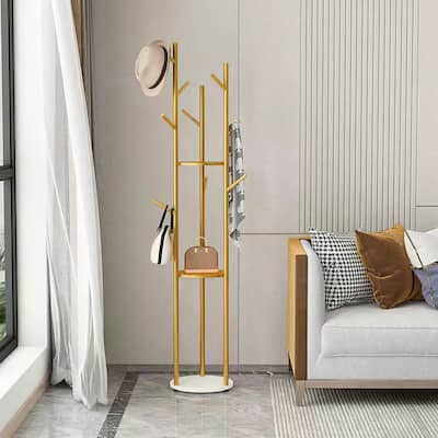 Marble Base Freestanding Clothes Hanging Rack Stand with Storage Shelf