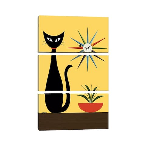 iCanvas "Yellow Tabletop Cat With Starburst Clock" by Donna Mibus 3-Piece Canvas Wall Art Set