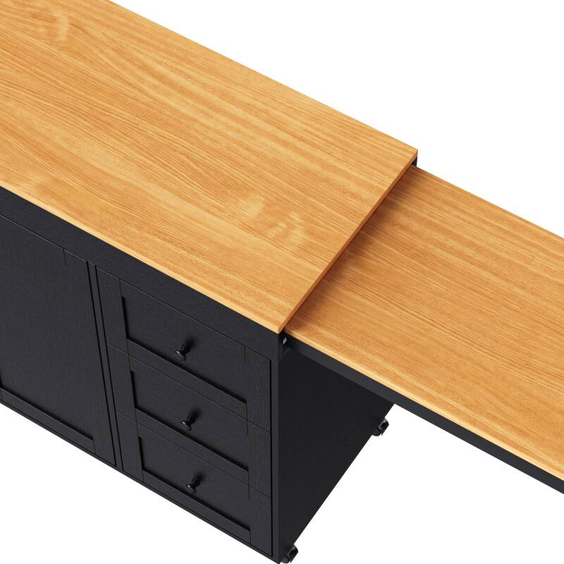 43.3'' Kitchen Island with Extendable Dining Table, Power Outlet, Spice Rack and 3 Drawers - 43.3'' x 17.7'' x 35''