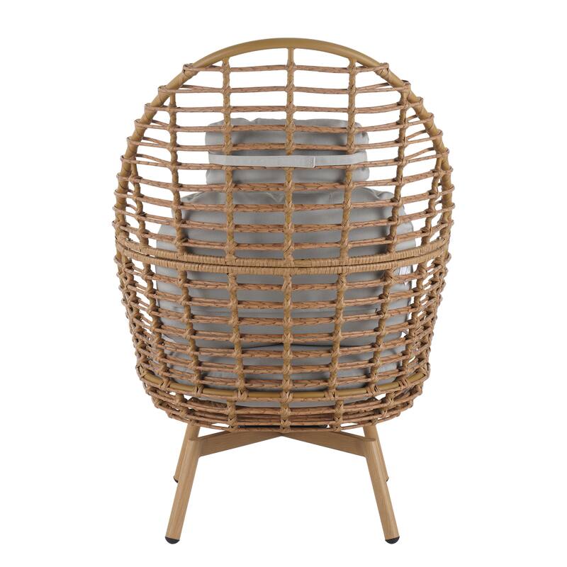 Roomfitters Ellis Outdoor Wicker High-Back Swivel Lounge Chair with Teak Finish Legs, Light Brown and Beige - Single Unit