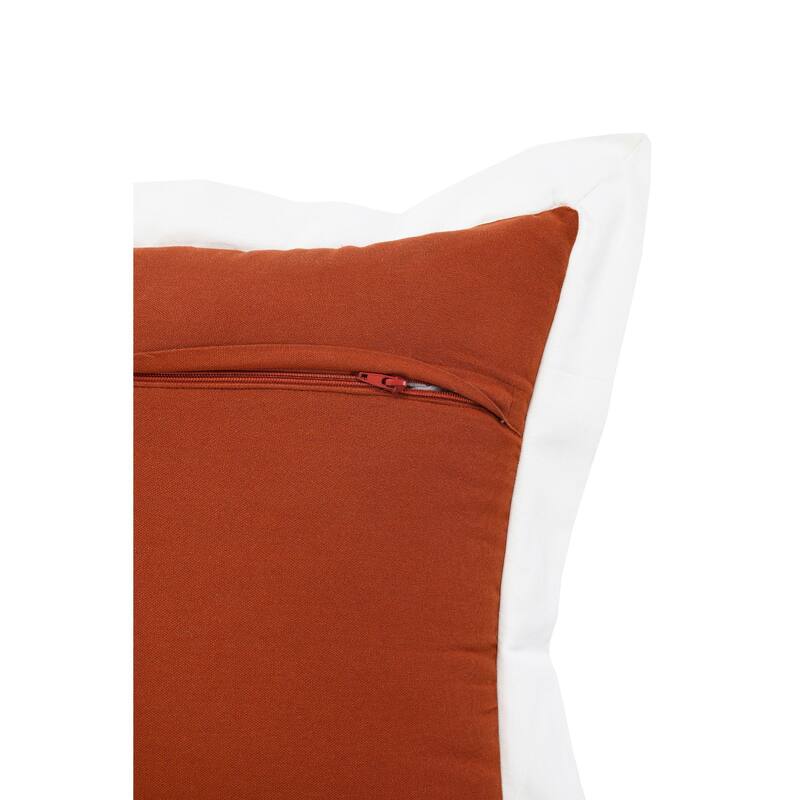 20" Orange and White Bordered Flange Frame Square Throw Pillow
