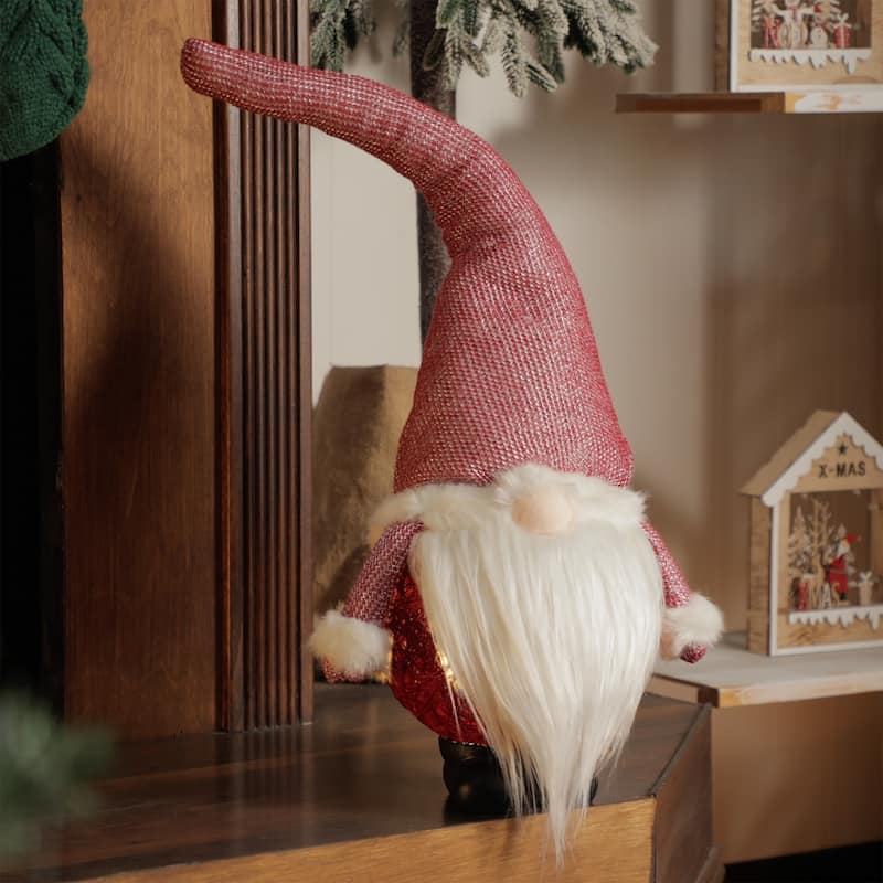 Alpine Corporation 29" H Christmas Santa Gnome with Warm White LED Lights and Timer, Indoor/Outdoor - Red - 9"L x 8"W x 26"H
