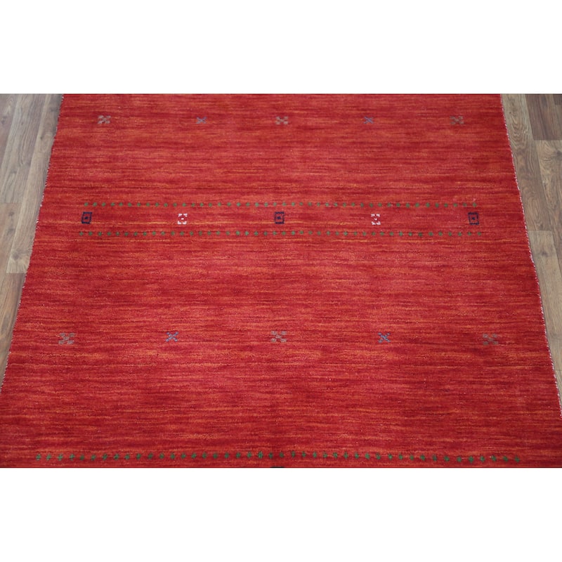 Modern Tribal Gabbeh Indian Rug Handmade Orange Wool Carpet - 4'6" x 6'4"