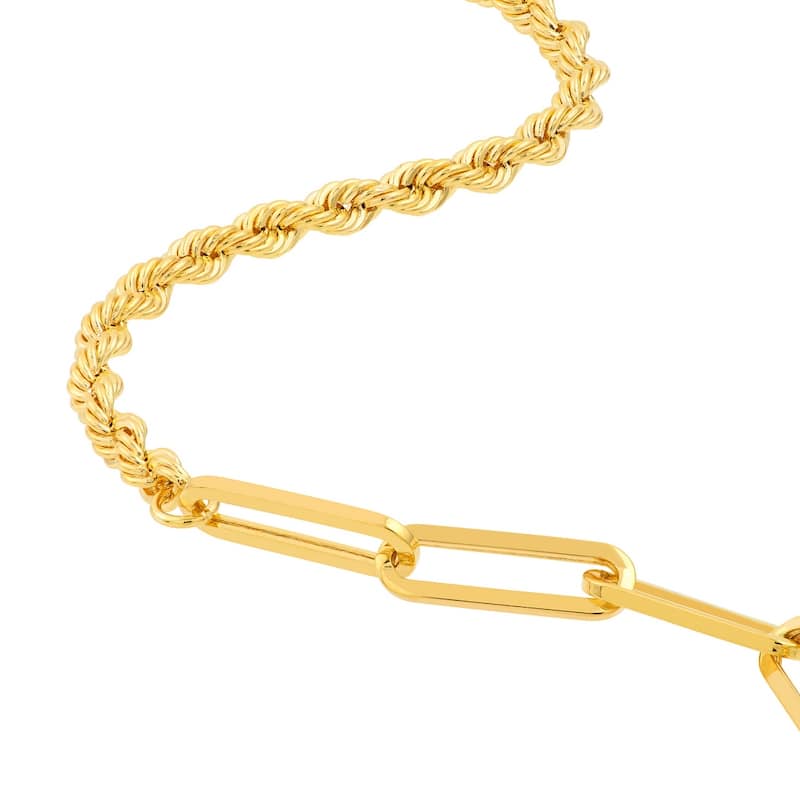 Curata 14k Yellow Gold 7.5" 5mm Double Duty Paperclip and Rope Chain Bracelet