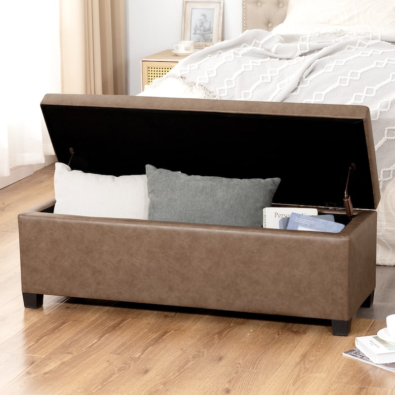 Adeco 42" Faux Leather Storage Ottoman Bench for Bedroom & Entryway - 42.1"X14.7"X15.4"