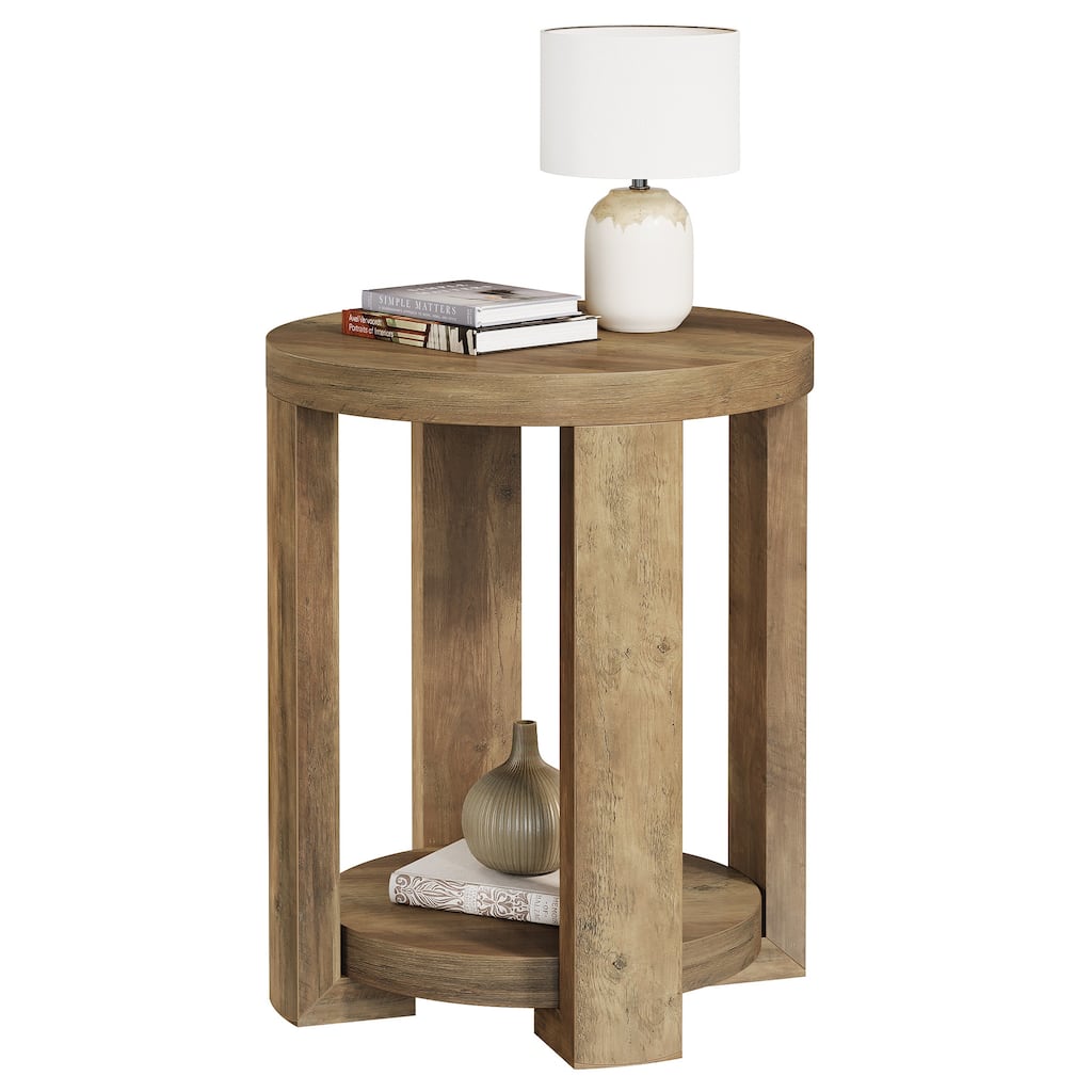 Round End,Side Table with Lower Shelf, Bedside Accent Furniture