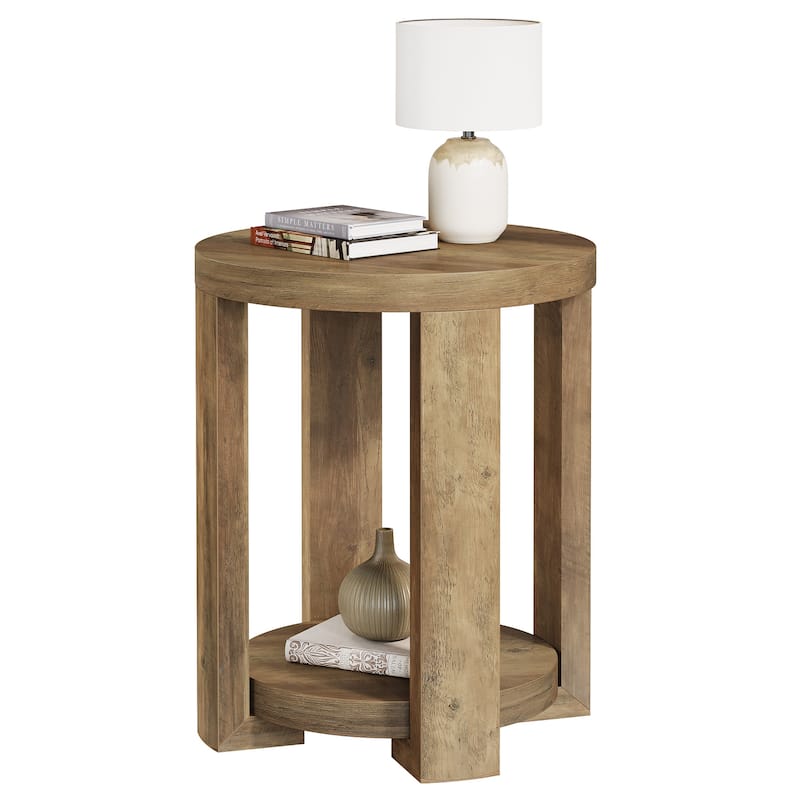 Side Table, 2-Tier Round End Table, Small Bedside Accent Furniture for Living Room, Bedroom