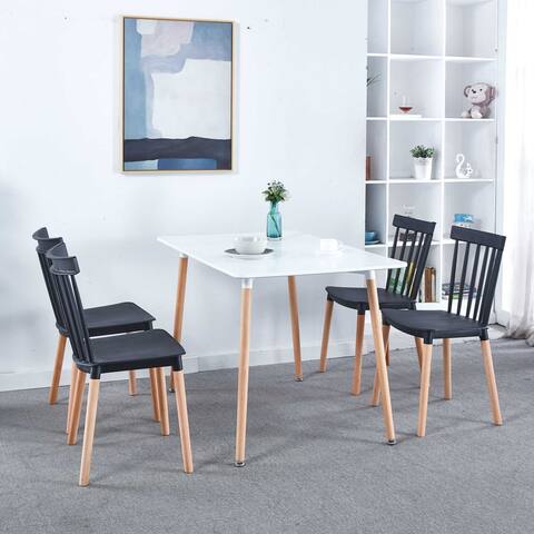 5-Piece Modern Matching Color Home Kitchen Rectangular Dining Set with 4 Plastic Seat&Back Wooden Chairs (1 Table+4 Chairs)