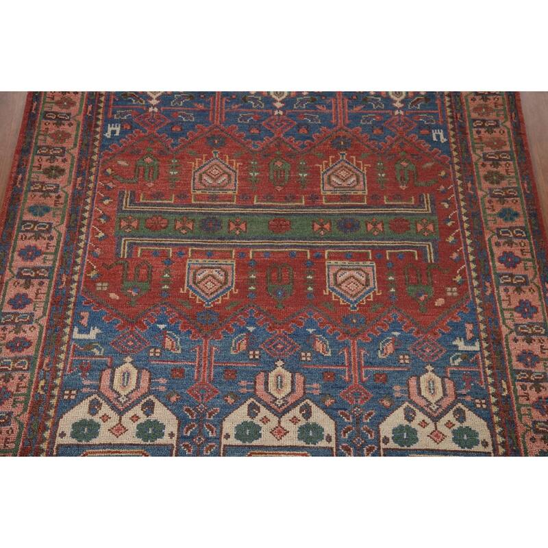 Geometric Red Sirjan Oriental Area Rug Handmade Wool Carpet - 7'11"x 9'11"