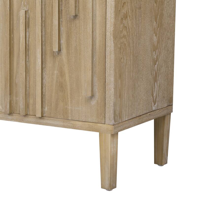 59.8" 4-Door Sideboard,Hidden Handle,Distinctive Solid Ash Veneer Buffet with Storage, Farmhouse Sideboard TV Stand