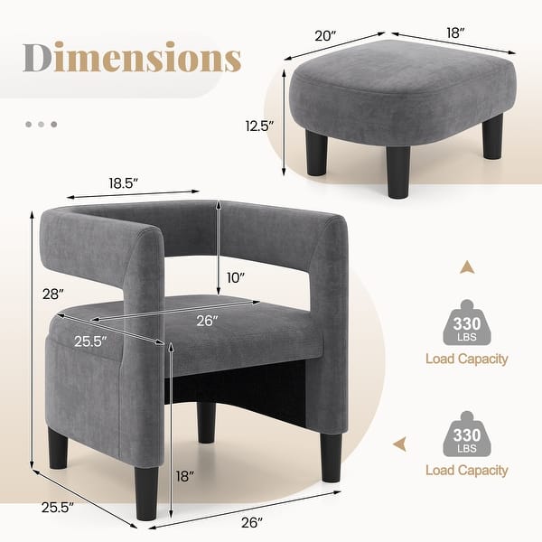 dimension image slide 1 of 2, Costway Comfy Accent Armchair with Footrest Upholstered Velvet Barrel - See Details