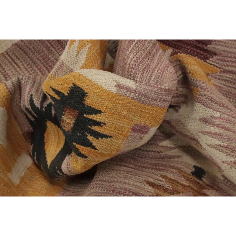 Hand Woven Oriental 100% Wool Carpet Southwestern Tribal Pink Kilim Area Rug - 6' 9'' X 5' 0''