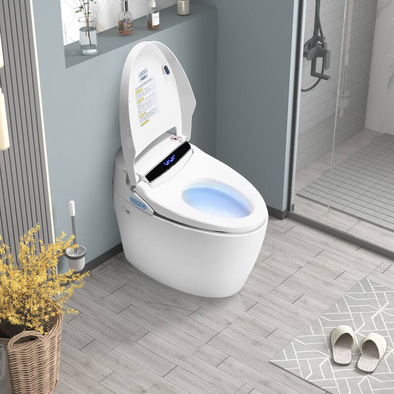 Smart Toilets with Heated Bidet Seat.Portable toilet with bidet built.Intelligent Toilet Auto Open/Close Seat - White