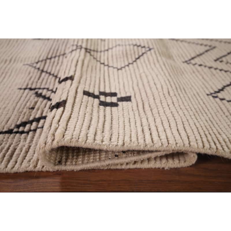 Trellis Geometric Ivory Moroccan Area Rug Hand-Knotted Wool Carpet - 7'7"x 10'9"