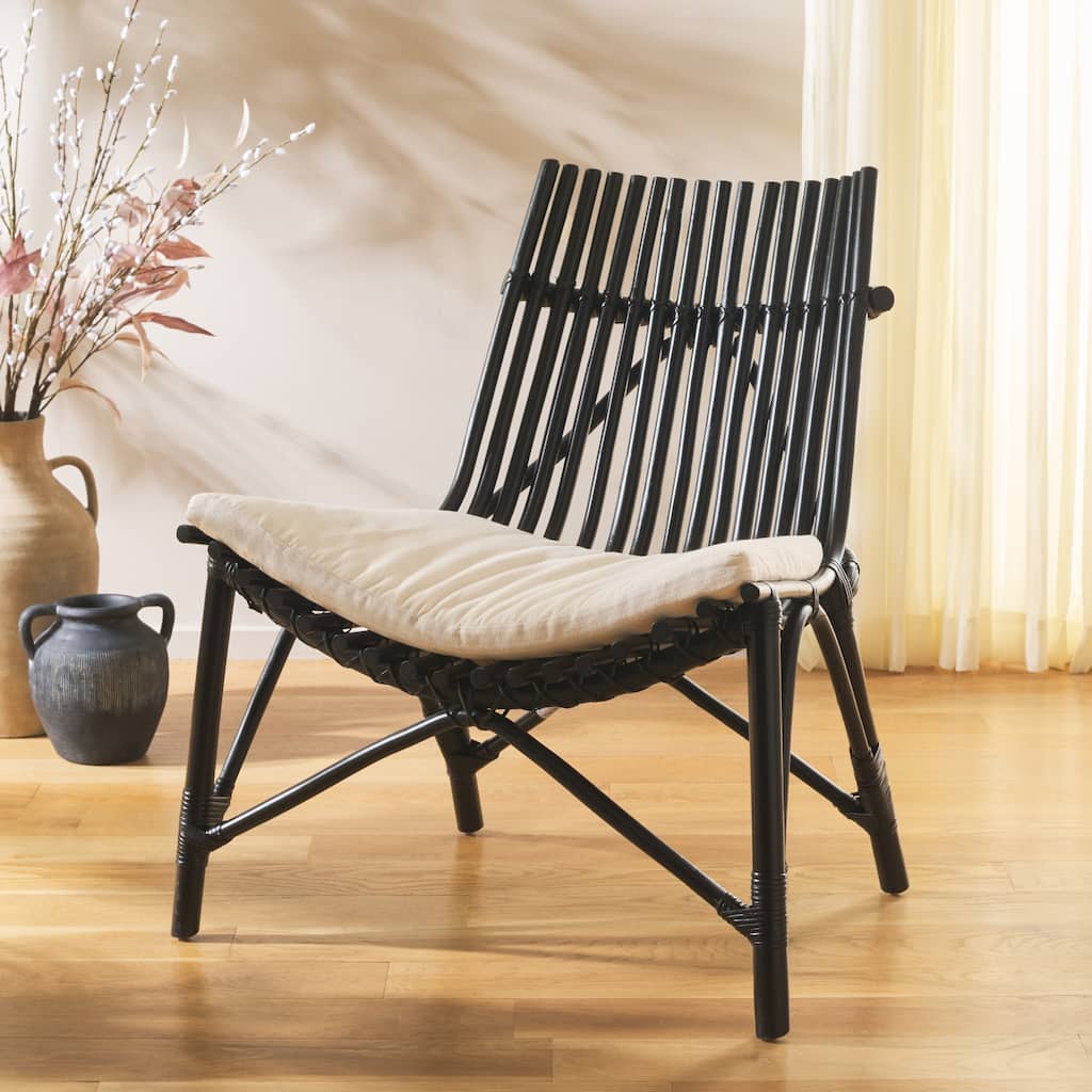 SAFAVIEH Eisley Boho Coastal Solid Wood Accent Chair with Cushion - 30"W x 31"D x 33"H
