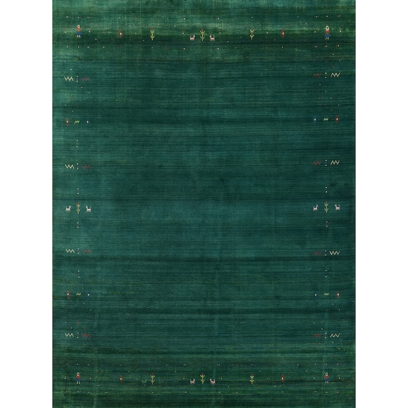 Hand Knotted Oriental 100% Wool Carpet Tribal Animal Pictorial Green Gabbeh Area Rug - 9' 10'' X 8' 1''