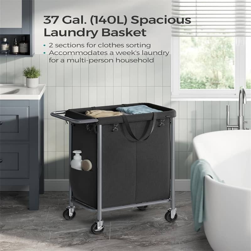 Laundry Basket with Wheels - 27.2"L x 15.4"W x 31.9"H