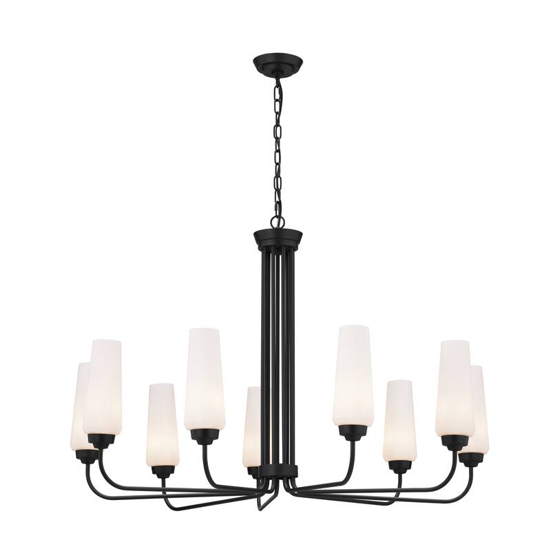 Truby 9-Light Black Chandelier with Satin Etched Cased Opal Glass - Black
