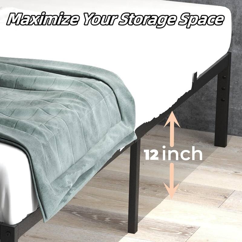 Bed Frame No Box Spring Needed, Heavy Duty Queen Platform Metal Bed Frame with Metal Slats