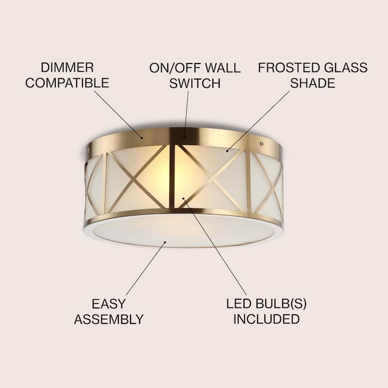 Pagoda 13" Drum Metal/Glass Flush Mount Brass Gold by JONATHAN Y