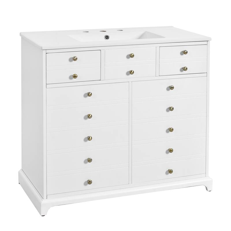 GDFStudio - Bretton Modern Freestanding Bathroom Vanity with Ceramic Sink with 2 Drawers & Soft Closing Doors - 36'W