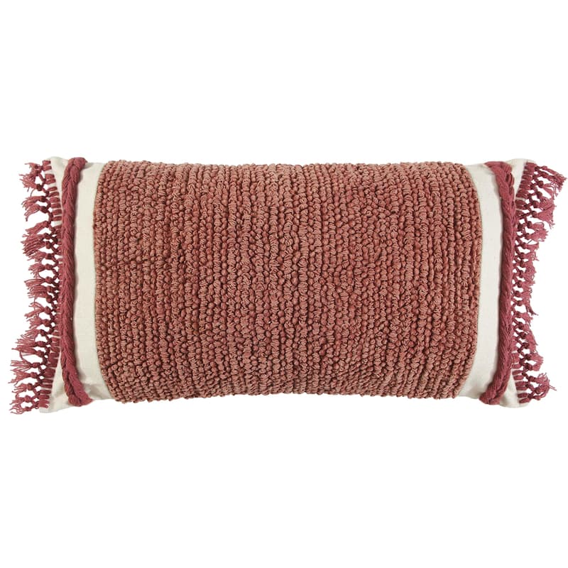 Rizzy Home Striped Macramé Throw Pillow - Rust - Polyester