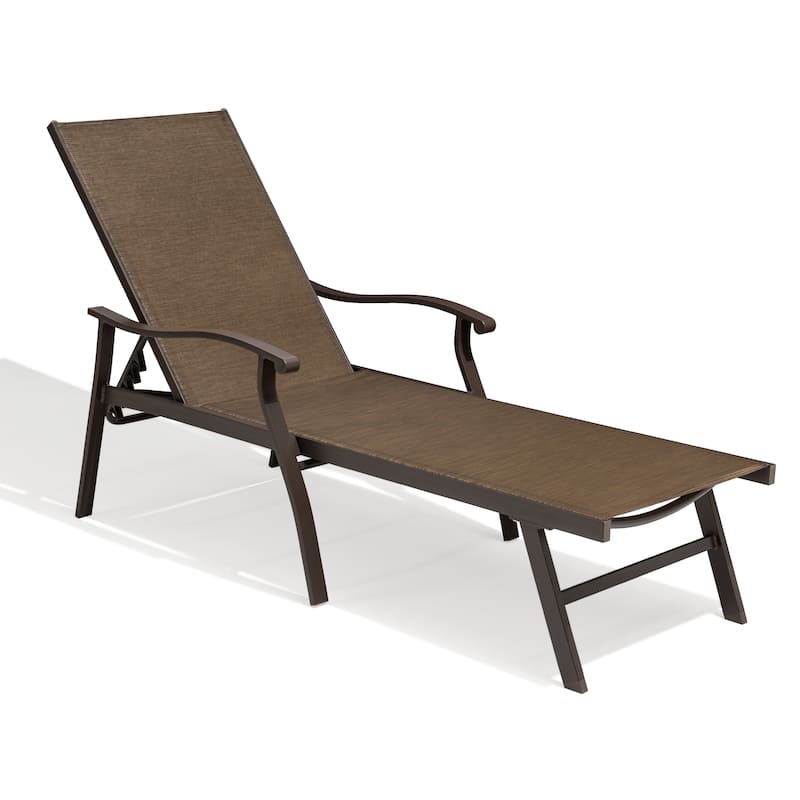 Outdoor Recliner All Weather Aluminum Adjustable Chaise Lounge Chair with Arms - See Picture