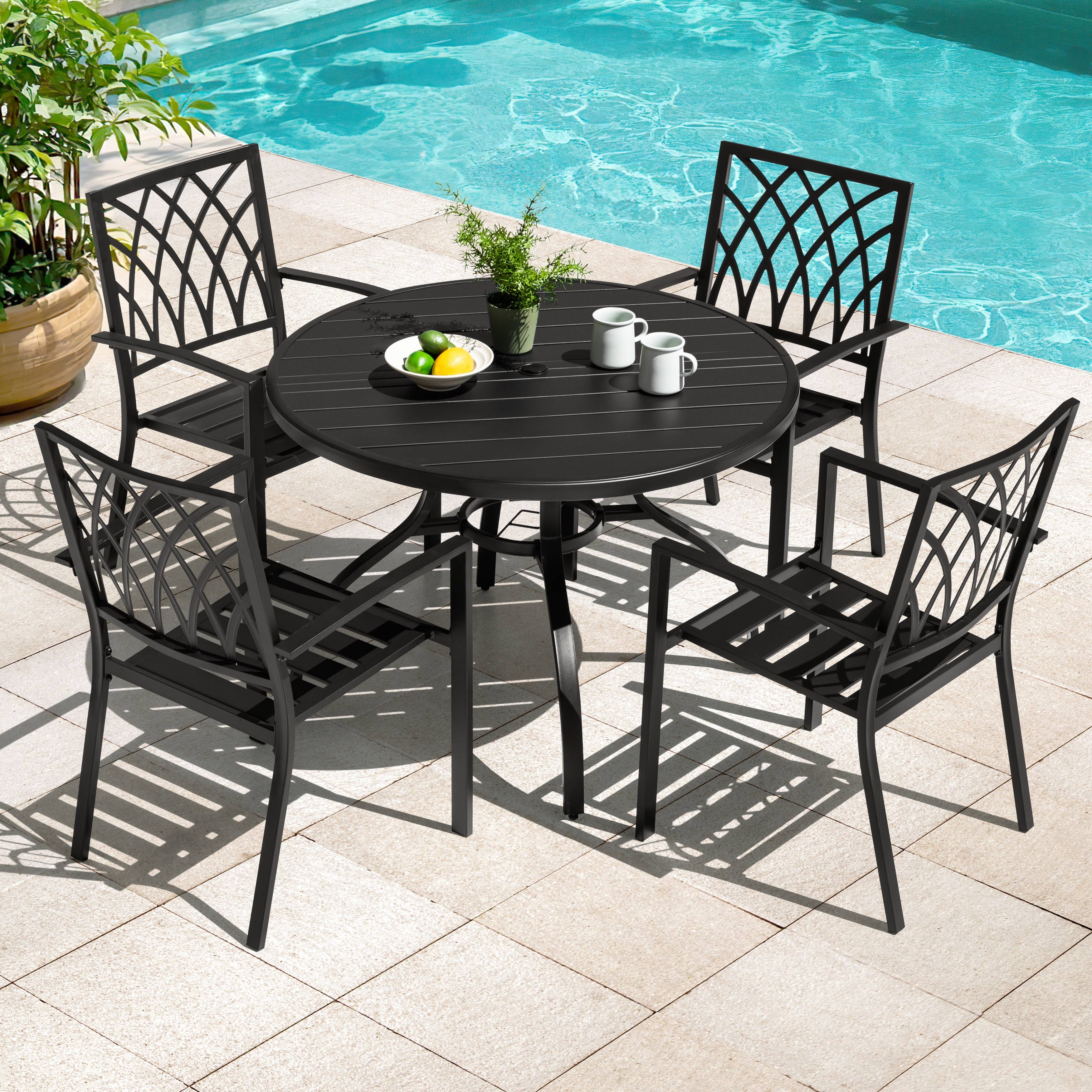 Nuu Garden 5PCS Patio Metal Dining Set with Umbrella Hole, All-Weather Design